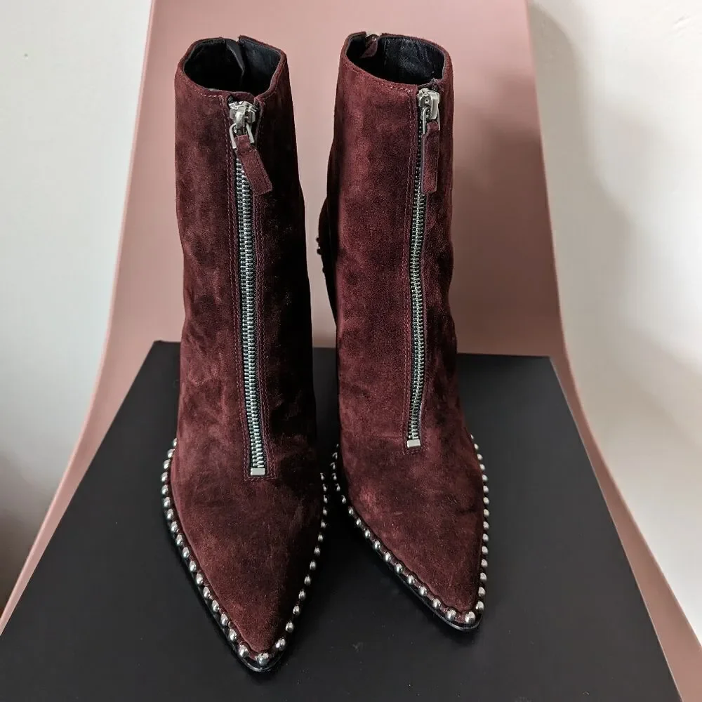 Alexander Wang cranberry maroon wine red suede studded Eri stiletto ankle boots
